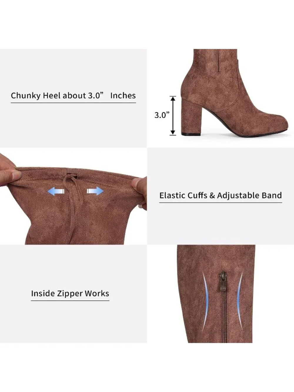 Women's Mocha Brown Suede Closed Round Toe Block Heel Over The Knee High Boots